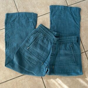 Athleta teal blue linen pants 2P EUC